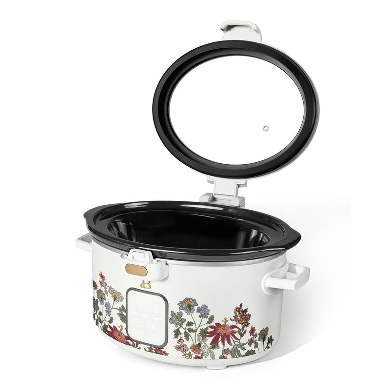 Drew Barrymore 4Qt Digital Slow Cooker Hinged Locking Lid Wildflower White5