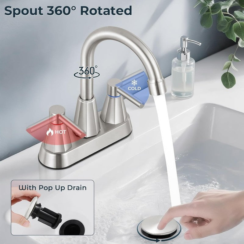 4 Inches Bathroom Faucet for 3 Hole,2-Handle Bathroom Sink Faucets with Pop up D4