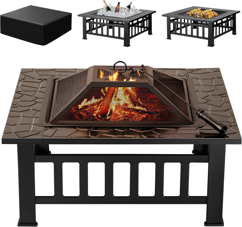 Outdoor Fire Pit, 32 Inch Firepit Table Metal Outdoor Fireplaces with Waterproof8
