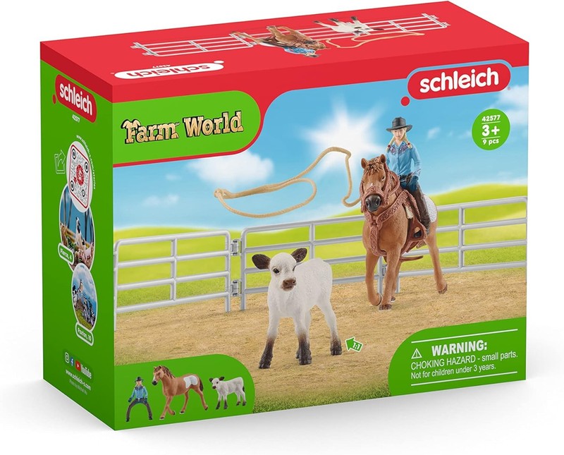 Farm World Rodeo Roping Playset   Cowgirl Rodeo Rider Figurine with Cow, Pen, an5