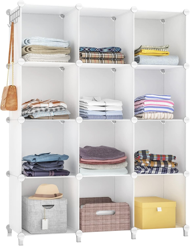 12 Cube Closet Organizer, Portable Cube Storage Shelves for Clothes, White8