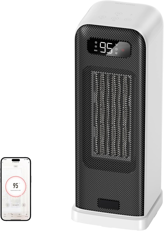 Smart 1500W Portable Electric Space Heater WiFi Thermostat Timer 4 Modes White0