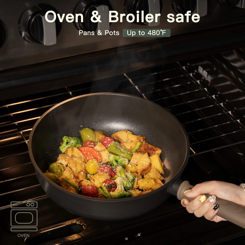 18pc Black Titanium Nonstick Cookware Set Induction Oven Safe 480F6
