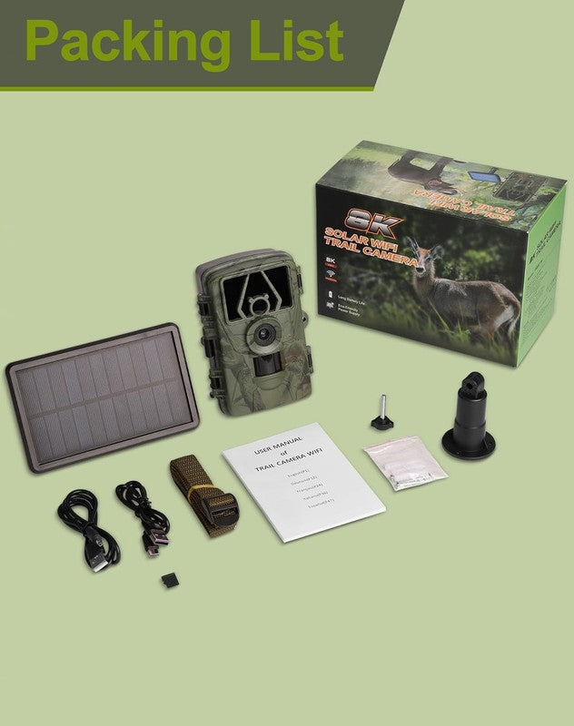 Solar Trail Camera 8K 60MP WiFi Bluetooth Night Vision APP Control IP668