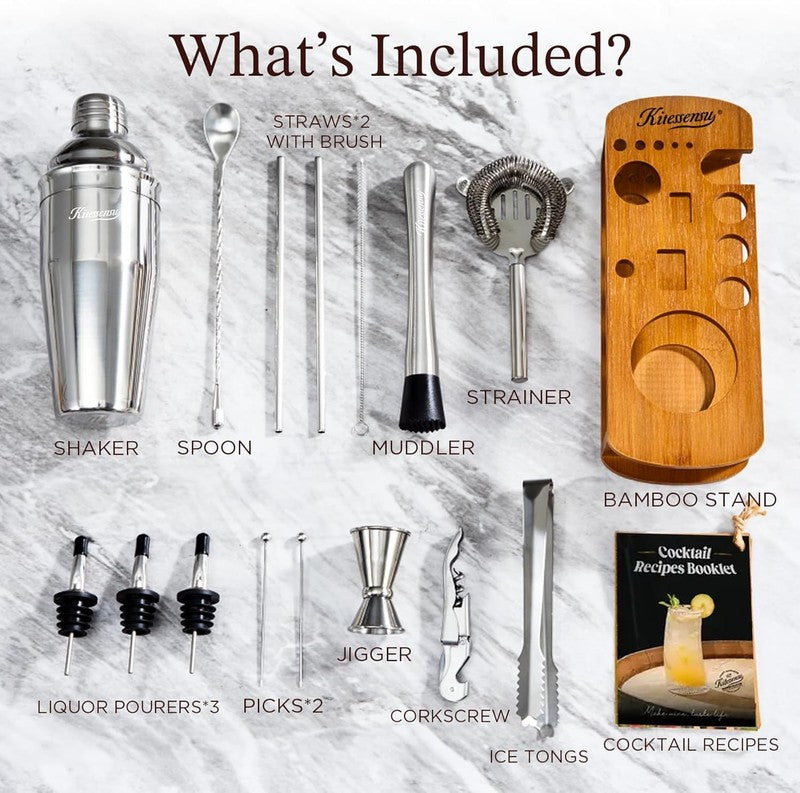 Cocktail Shaker Set Bartender Kit with Stand | Bar Set Drink Mixer Set with All 2
