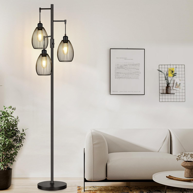 Dimmable Floor Lamp, 3 X 800LM LED Edison Bulbs Included, Farmhouse Industrial F0