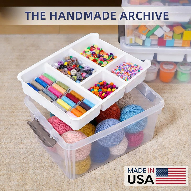 17 QT Clear Plastic Craft Storage Box with Removable Trays & Dividers, Craft Org3