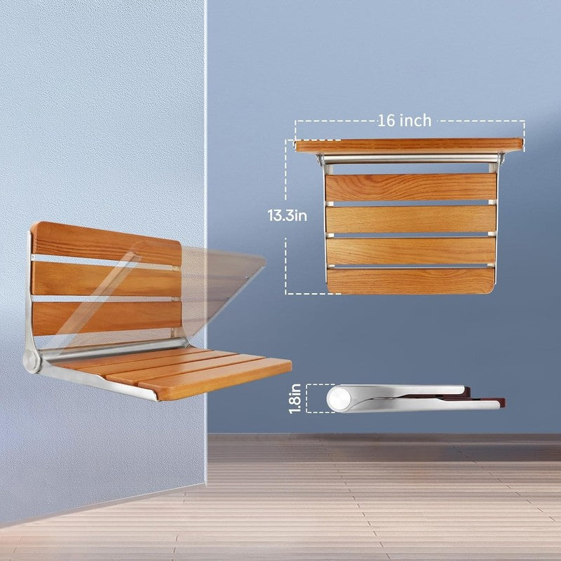 Foldable Wall-Mount Shower Seat Bench 16" 400lb Max Small Shower Space6