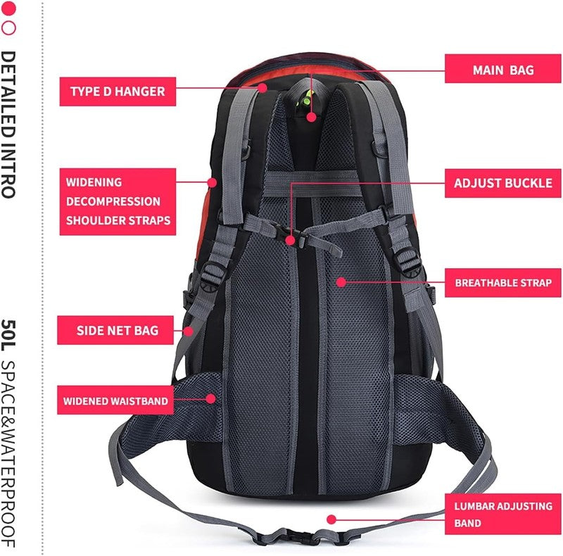50L Hiking Backpack, Water Resistant Lightweight Outdoor Sport Daypack Travel Ba6