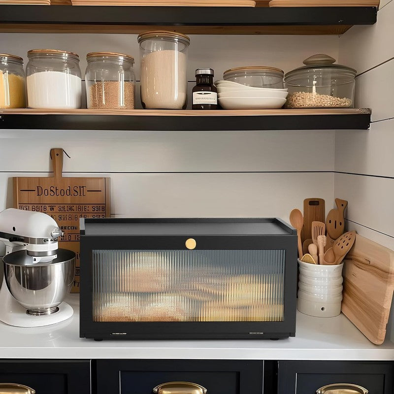 Black Bamboo Bread Box Modern Countertop Bread Storage with Window1