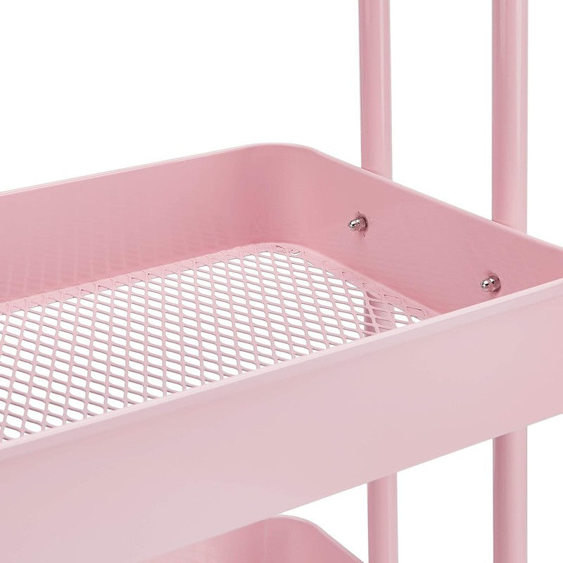 3-Tier Rolling Utility Cart with Lockable Wheels, Charcoal Storage Pink2