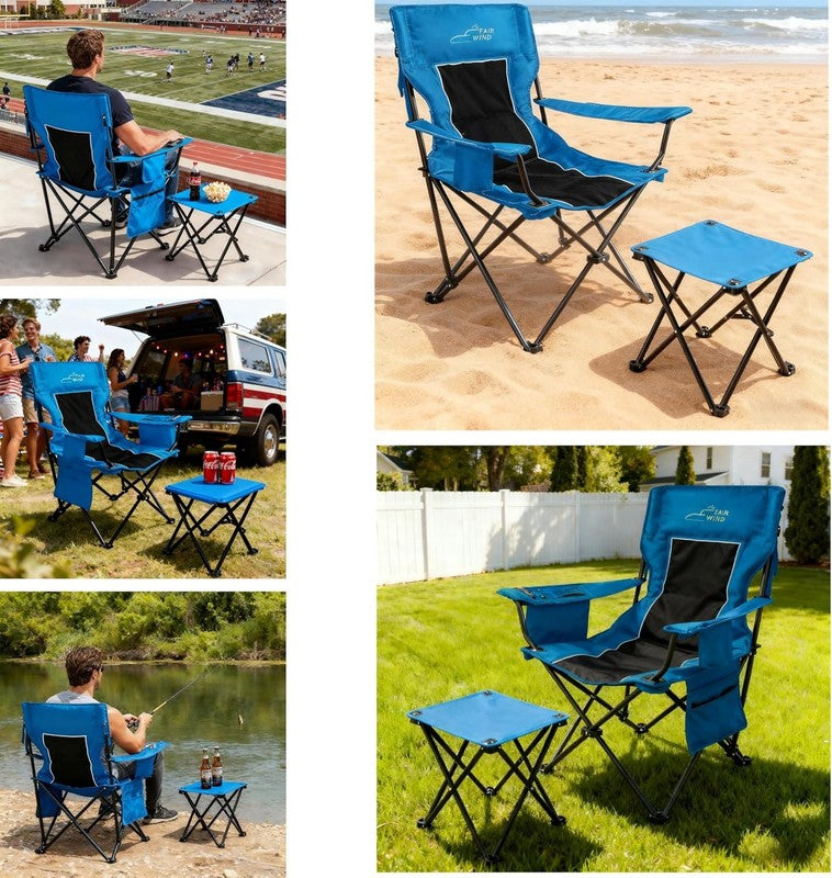 Oversized Padded Camping Chair with Footrest Stool Heavy Duty Cooler Bag Chair f5