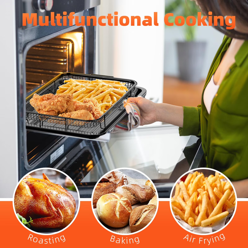 XL Air Fryer Basket Tray Set for Oven 2 Pack Stainless Steel w/30 Parchment1