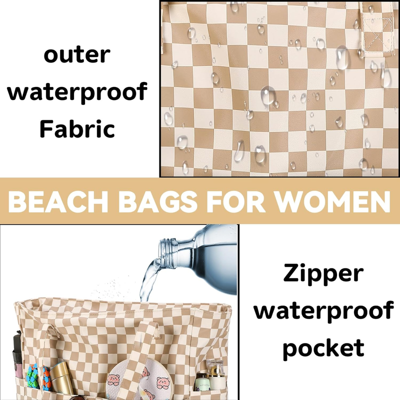 Large Waterproof Beach Bag Women Tote Sandproof Pool Gym Grocery Bag6