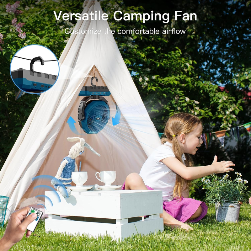 3-in-1 Camping Fan 24000mAh Rechargeable Portable Fan w/ Light Tent Travel Blue4