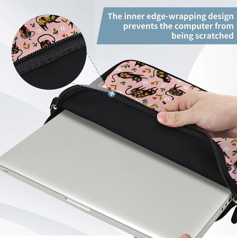 14 15.6 Laptop Sleeve Bag Flowers Cats Neoprene Carry Case w/ Handle Pocket6