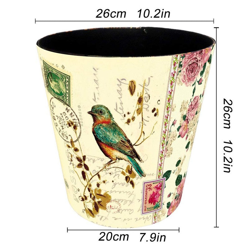 10L PU Leather Trash Can, Waterproof, Decorative Waste Basket, Colorful Bird1