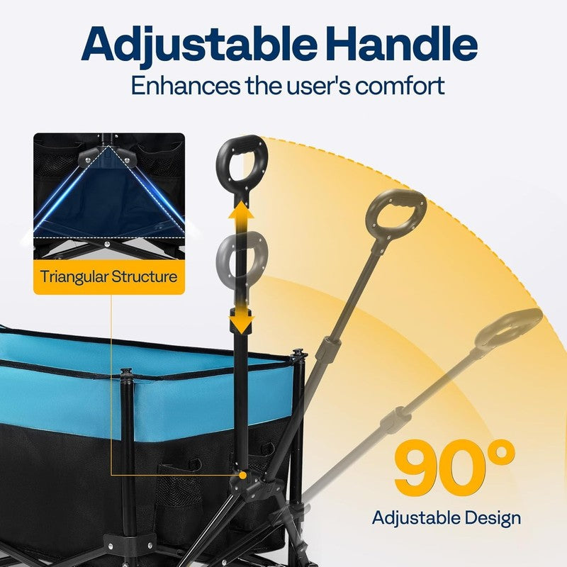330LBS Collapsible Wagon Cart, 170L Heavy Duty Foldable w/ Cup Holders1