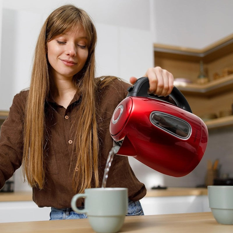 Electric Kettle 1.7L 1500W Stainless Steel Cordless Fast Boil Tea Kettle Red6