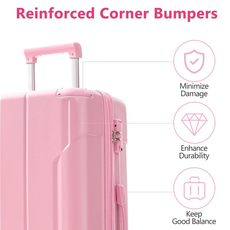 24" Checked Luggage 65L Hardshell Suitcase TSA Lock Spinner Wheels Pink2
