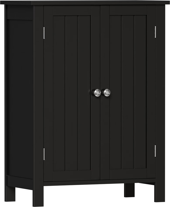 Wooden 2 Door Bathroom Cabinet Storage with 3 Shelves Free Standing, Black2