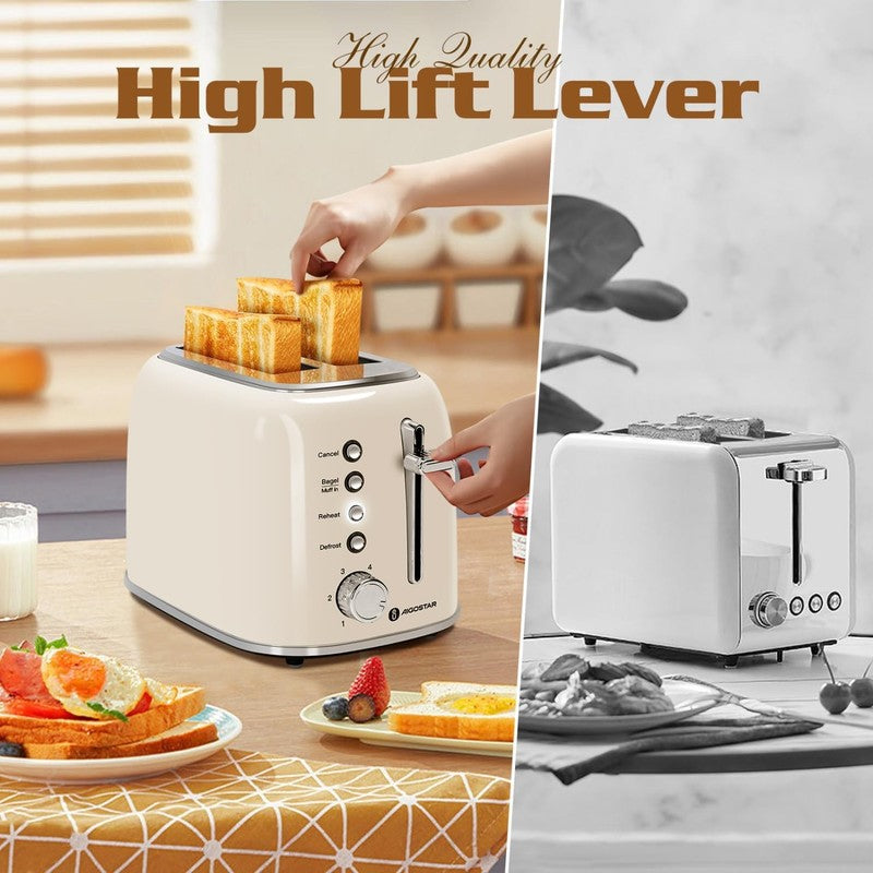 Retro 2-Slice Toaster Cream White Extra-Wide Slot Stainless Steel4