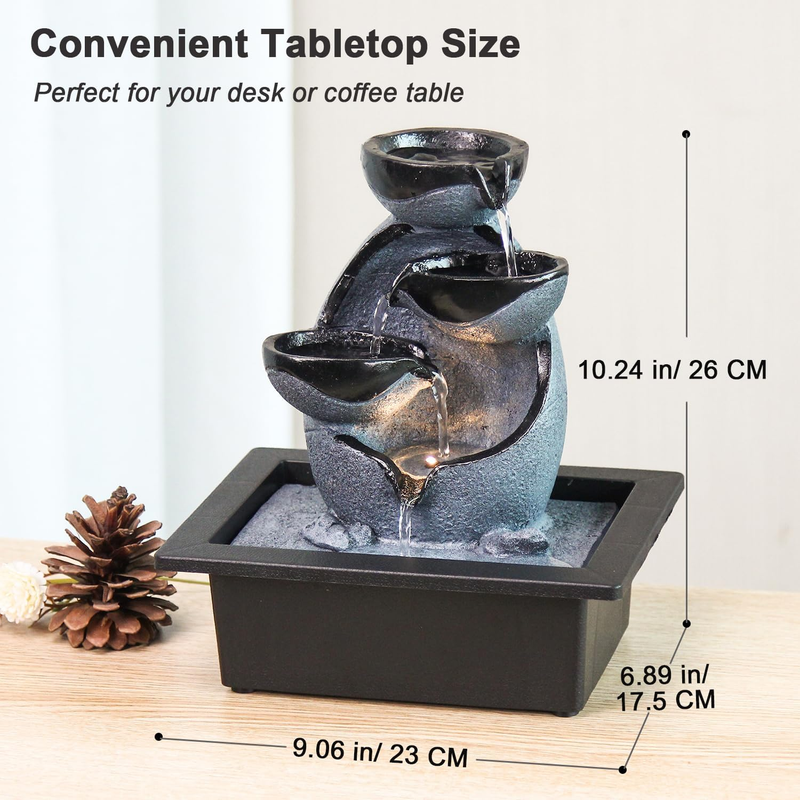 Indoor Tabletop Water Fountain Resin LED Meditation Waterfall Home Office Decor1