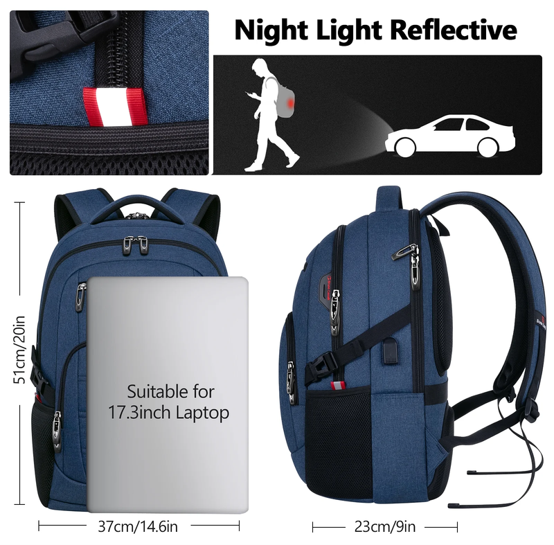Laptop Backpack USB Charging Port Water Resistant Work Business Bag Men6