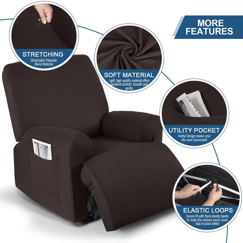 Recliner Chair Slipcover Stretch Cover with Pockets Furniture Protector, Coffee2