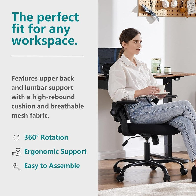 Sweetcrispy Ergonomic Mesh Office Chair Swivel Mid-Back Lumbar Flip-Up Arms7