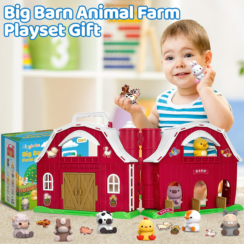 Farm Animals Big Barn Playset w/ Figures DIY Stickers Montessori Toy 12 18mo6