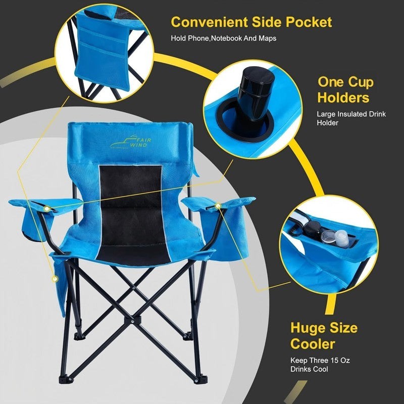Oversized Padded Camping Chair with Footrest Stool Heavy Duty Cooler Bag Chair f6