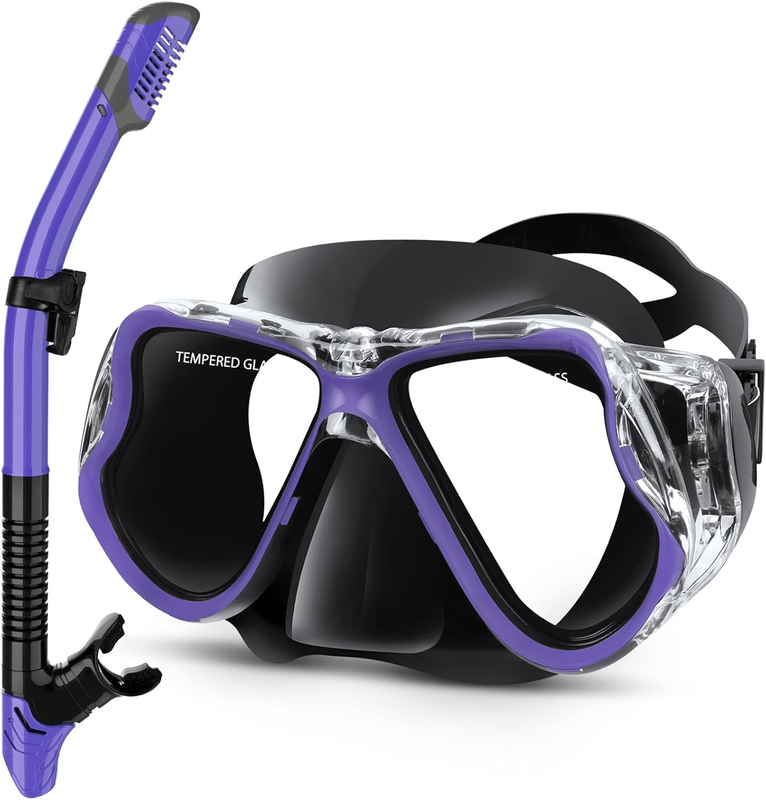 Dry Snorkel Set Panoramic Wide View Anti-Fog Scuba Mask Snorkeling Gear0