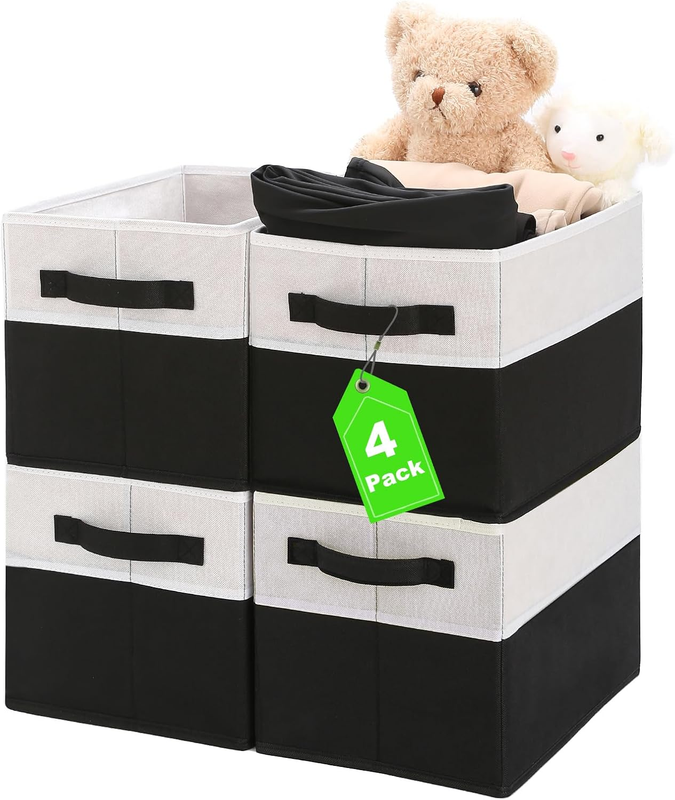 4 Pack Large Fabric Storage Bins with Handles, Collapsible Closet Cubes Black8