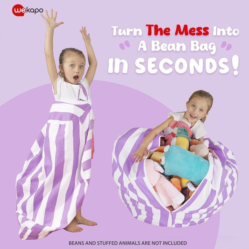 Kids Stuffed Animal Storage Bean Bag Cover XL Cotton Canvas Purple1