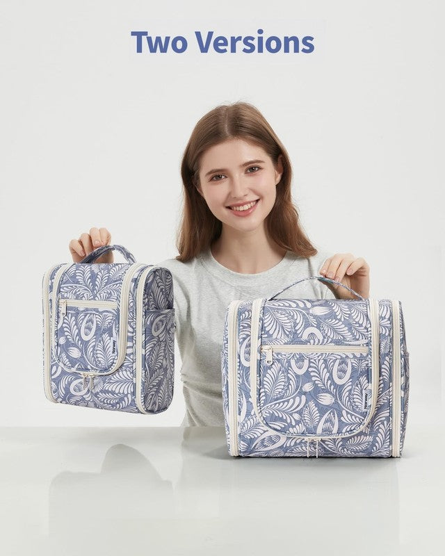 Small Hanging Toiletry Bag Travel Makeup Organizer Medium Blue Leaf6