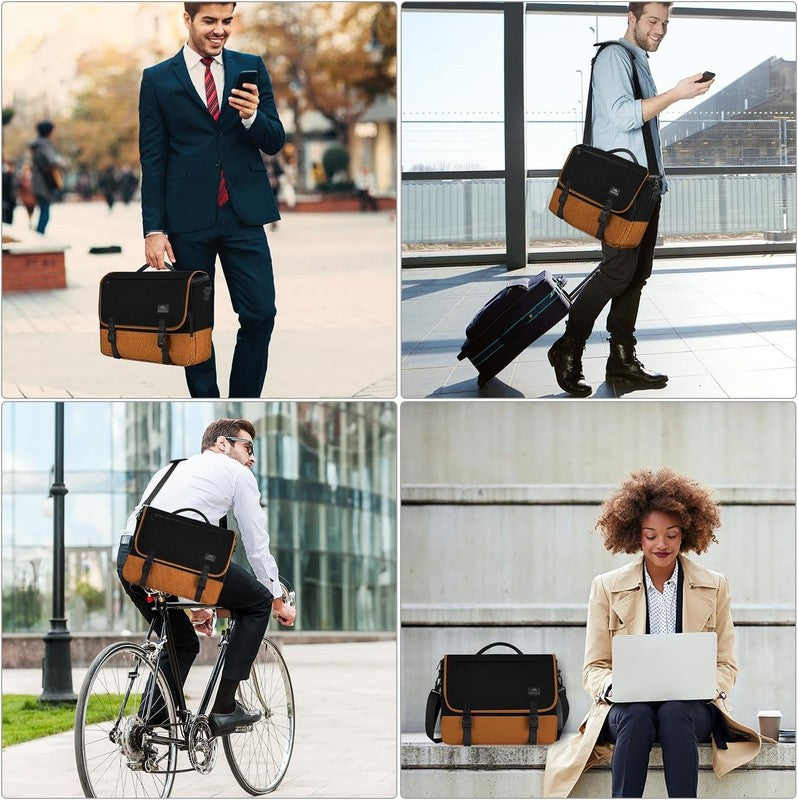 15.6 Inch Messenger Bag Laptop Briefcase Water Resistant Satchel Black Brown1