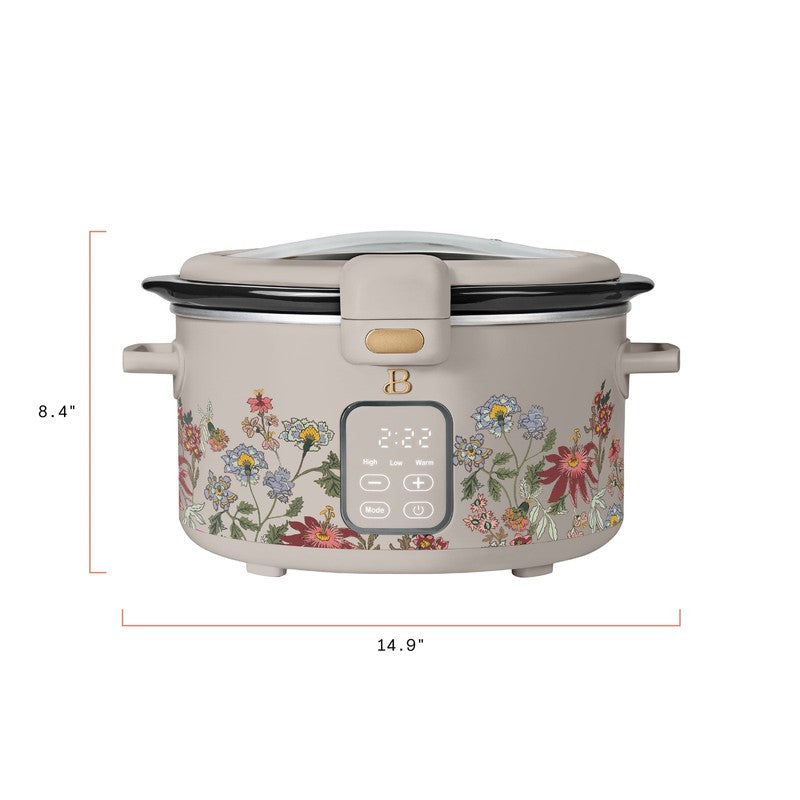 Drew Barrymore 4Qt Digital Slow Cooker Hinged Locking Lid Wildflower Porcini9