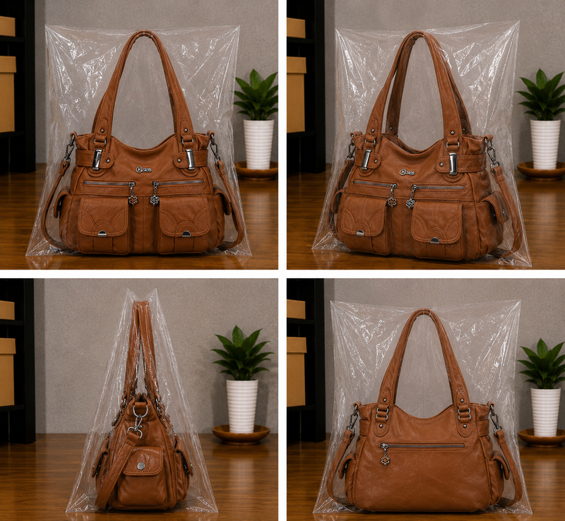 Women's Large PU Leather Hobo Tote Multi Pocket Shoulder Bag0