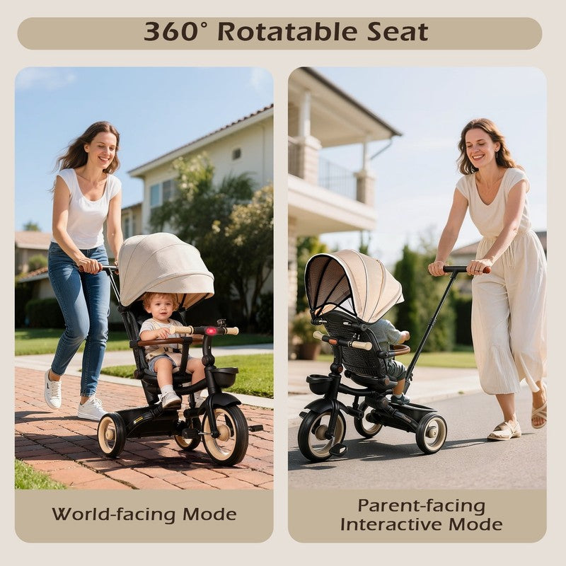 7 in 1 Foldable Tricycle Stroller for Toddler, Baby Tricycle with Adjustable Can7