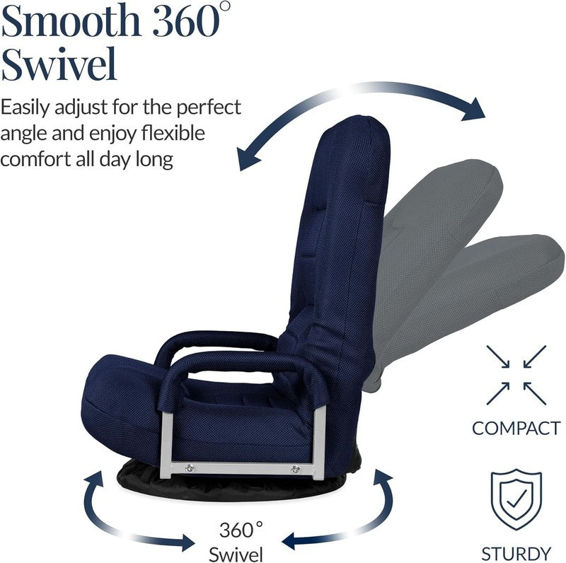 Gaming Floor Rocker Chair 360° Swivel, Lumbar Support, Adjustable Back – Navy5