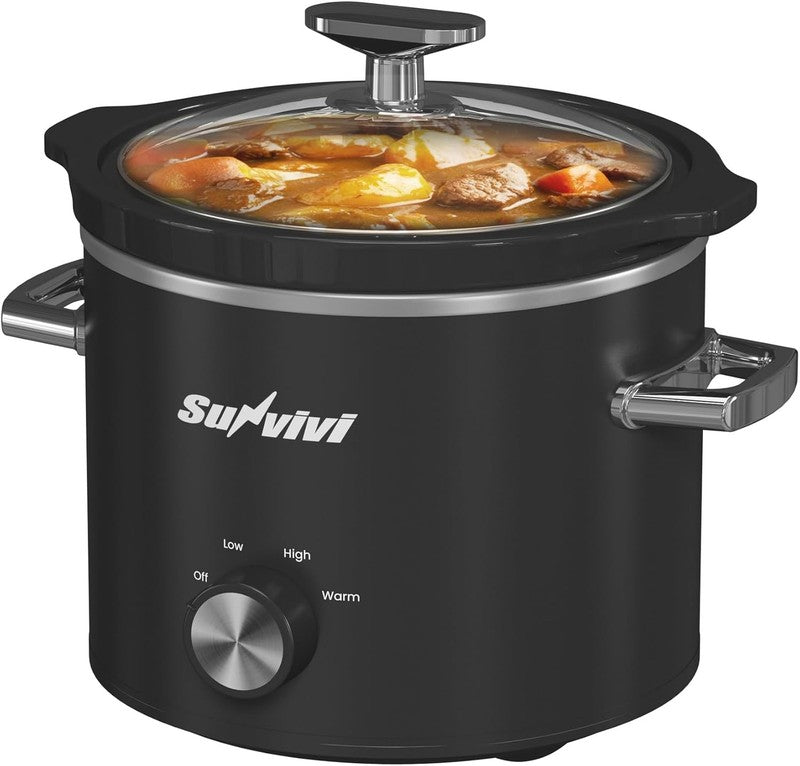 2Qt Slow Cooker Small Removable Ceramic 3-Setting Black Food Warmer1