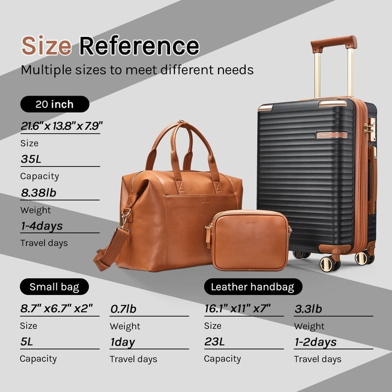 3Pc Carry On Luggage Set TSA Lock Spinner Wheels Leather Travel Bag7