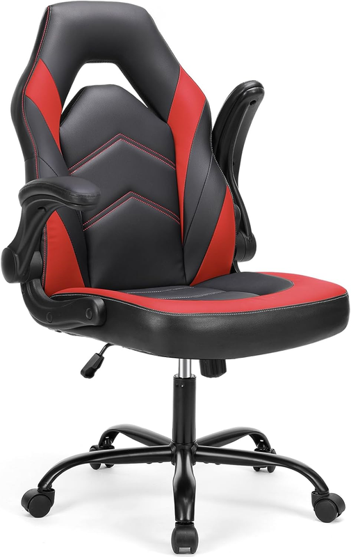 Ergonomic Gaming Chair with Flip-Up Armrests, Adjustable Height, Red PU Leather10