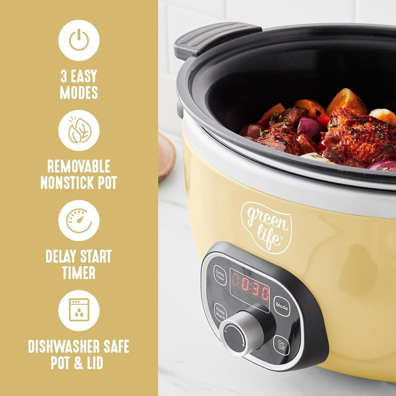6QT Slow Cooker, Non-Toxic Pfas-Free Ceramic Nonstick Removable Interior Bowl, P6
