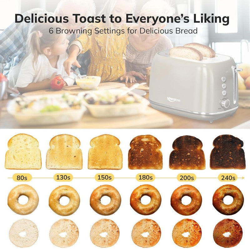 Retro 2 Slice Toaster Taupe - Stainless Steel, Bagel, Defrost, 6 Shade Wide Slot2
