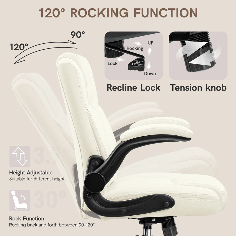 Ergonomic Leather Computer Office Chair 400LB Capacity Off White4