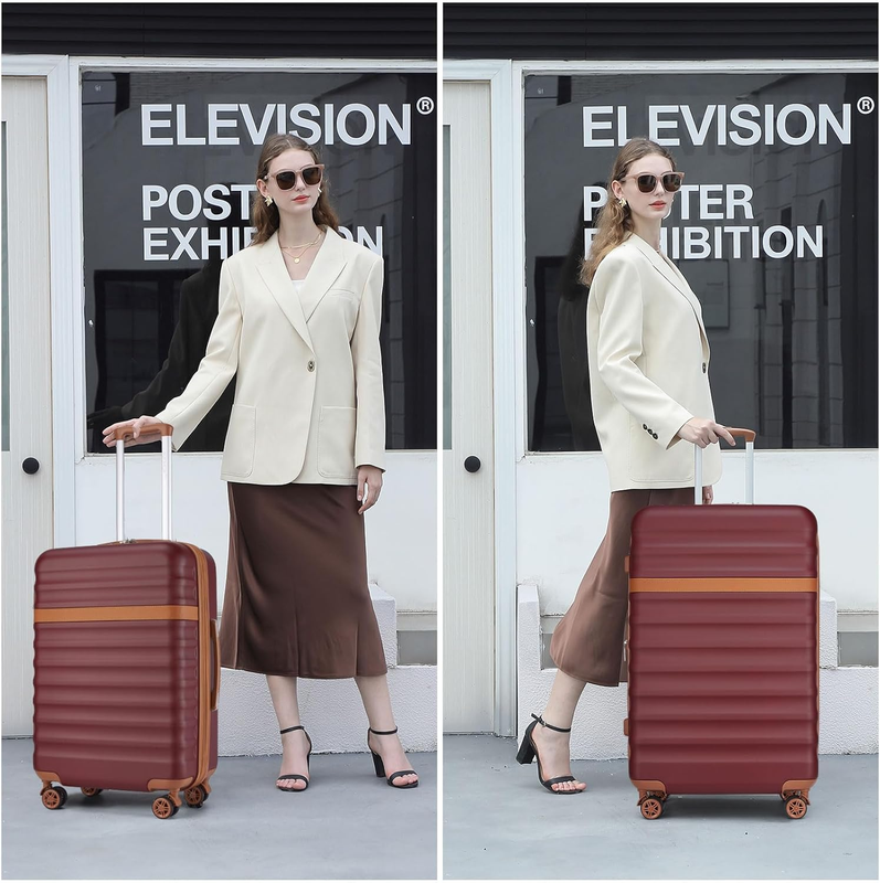 28 Inch Expandable Hardside Luggage ABS PC TSA Lock Suitcase Burgundy3