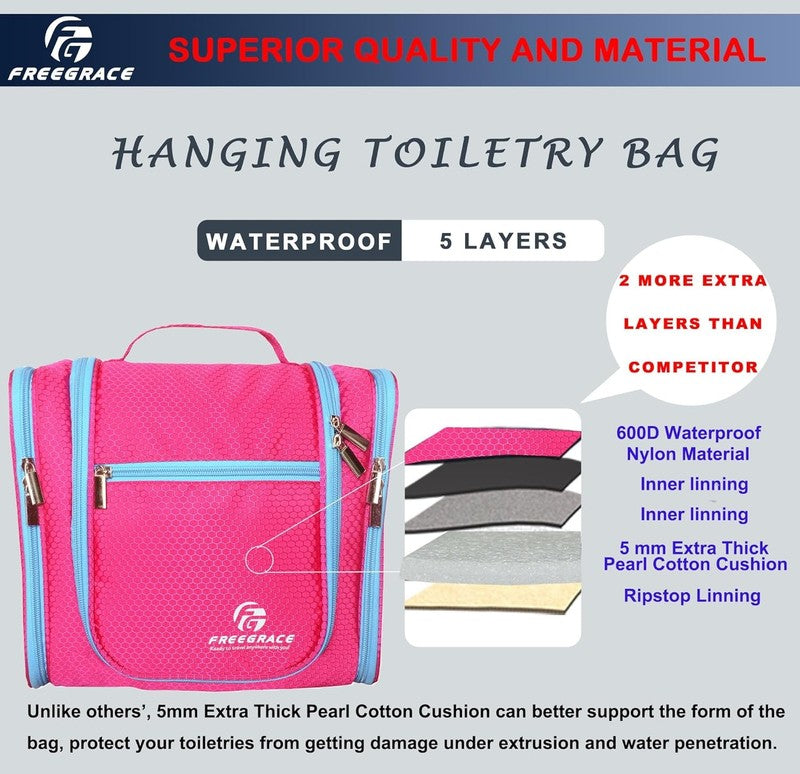 Hanging Toiletry Bag Extra Large Travel Organizer Waterproof Nylon for Pink1
