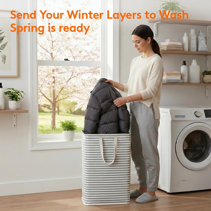 2 Pack 80L Laundry Basket Collapsible Waterproof Reinforced Handles Grey2